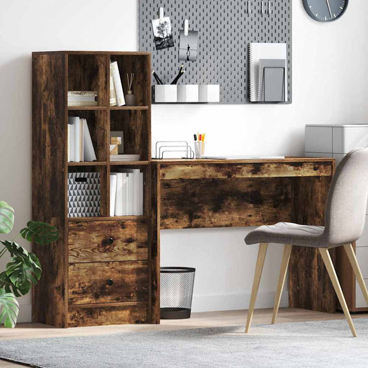 Schreibtisch mit Stauraum mit Regal 2 pcs Geräucherte Eiche