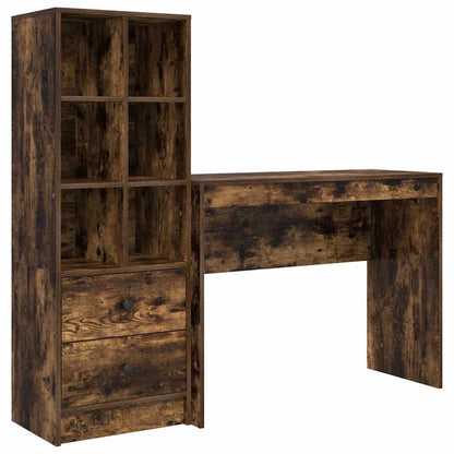 Schreibtisch mit Stauraum mit Regal 2 pcs Geräucherte Eiche