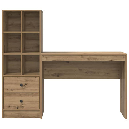 Schreibtisch mit Stauraum mit Regal 2 pcs Eiche handwerklich