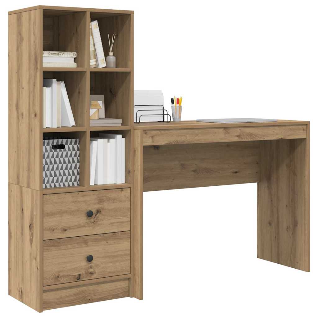 Schreibtisch mit Stauraum mit Regal 2 pcs Eiche handwerklich