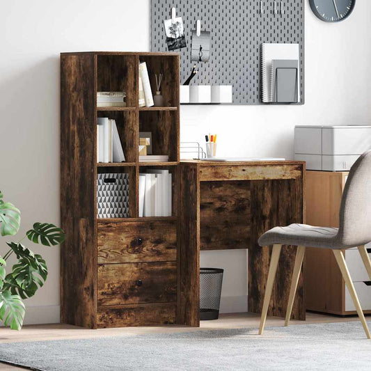 Schreibtisch mit Stauraum mit Regal 2 pcs Geräucherte Eiche