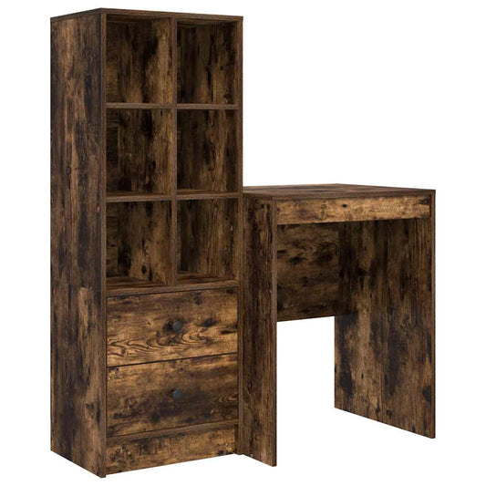 Schreibtisch mit Stauraum mit Regal 2 pcs Geräucherte Eiche
