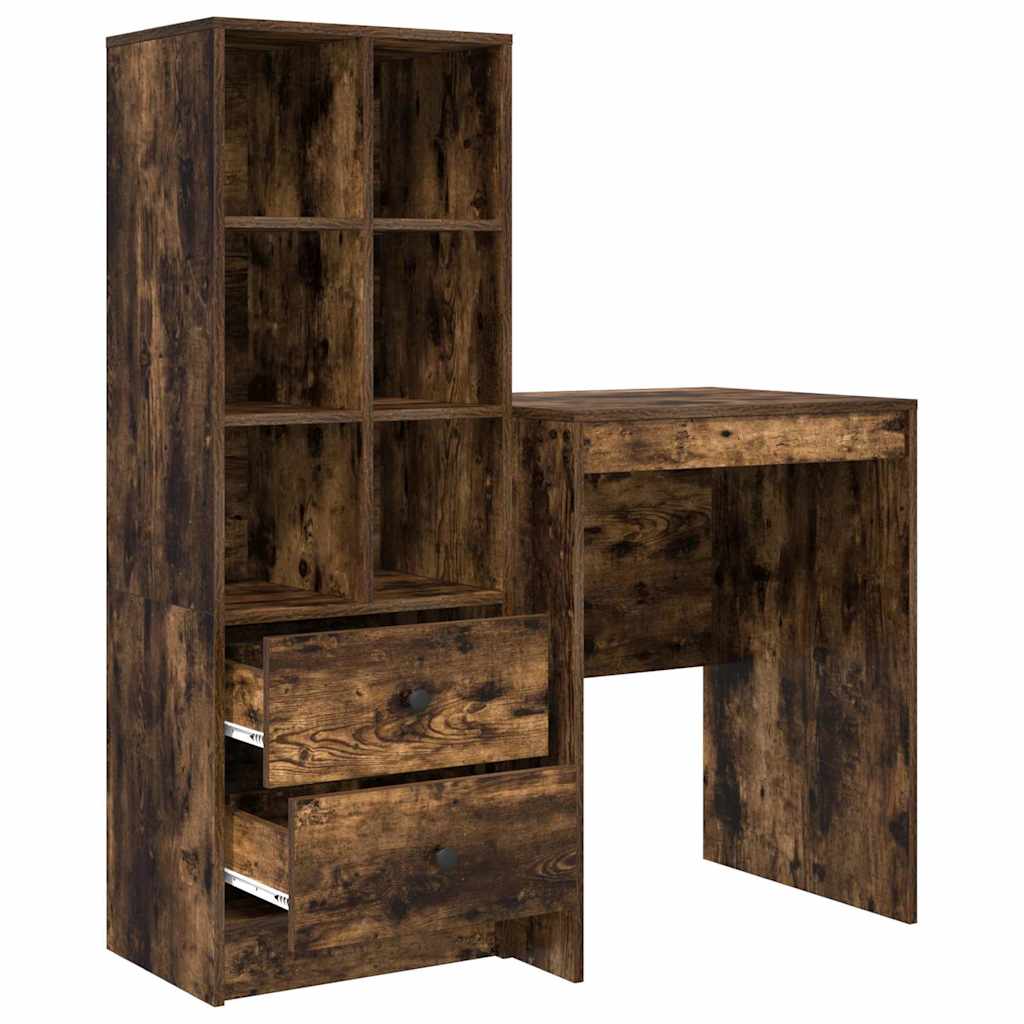Schreibtisch mit Stauraum mit Regal 2 pcs Geräucherte Eiche
