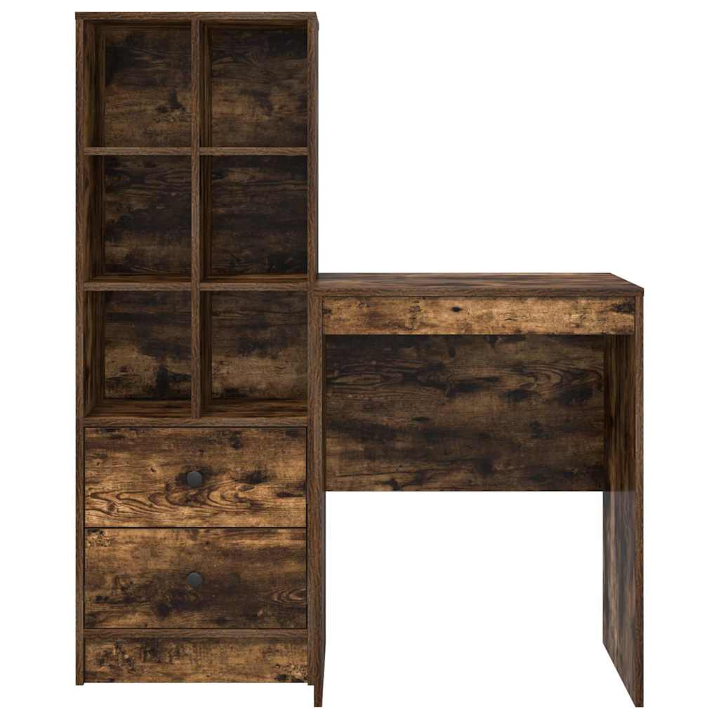 Schreibtisch mit Stauraum mit Regal 2 pcs Geräucherte Eiche