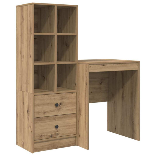 Schreibtisch mit Stauraum mit Regal 2 pcs Eiche handwerklich