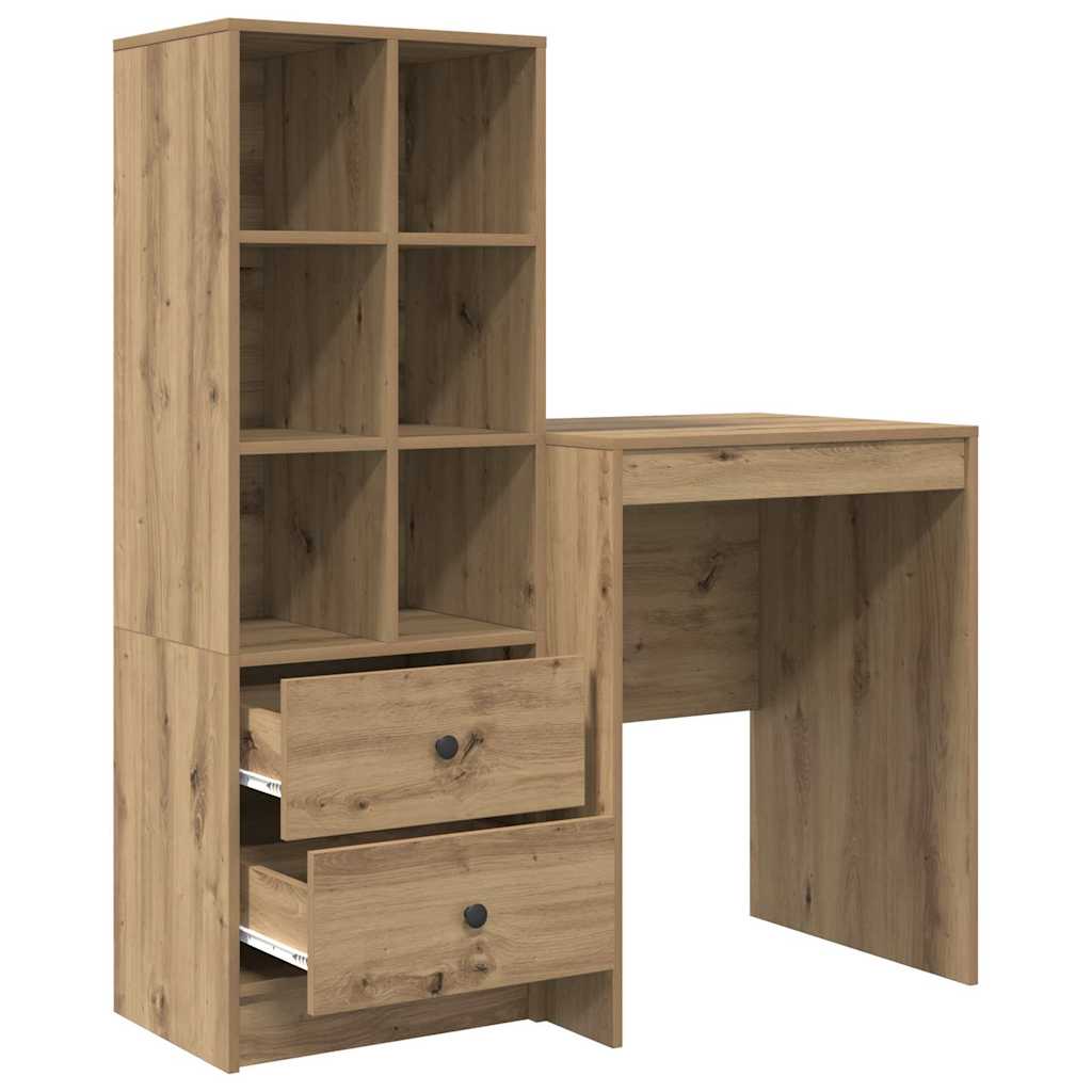 Schreibtisch mit Stauraum mit Regal 2 pcs Eiche handwerklich