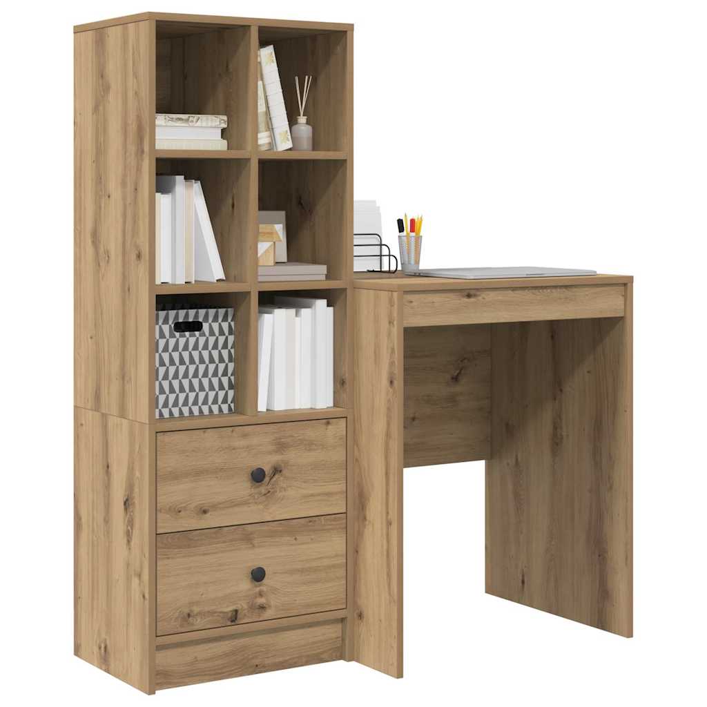 Schreibtisch mit Stauraum mit Regal 2 pcs Eiche handwerklich