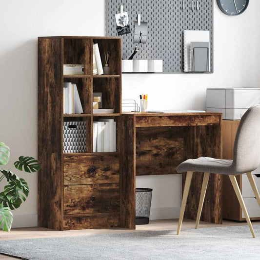 Schreibtisch mit Stauraum mit Regal 2 pcs Geräucherte Eiche