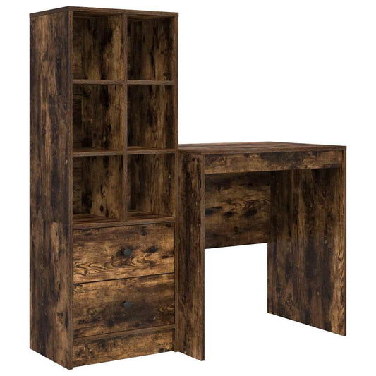 Schreibtisch mit Stauraum mit Regal 2 pcs Geräucherte Eiche