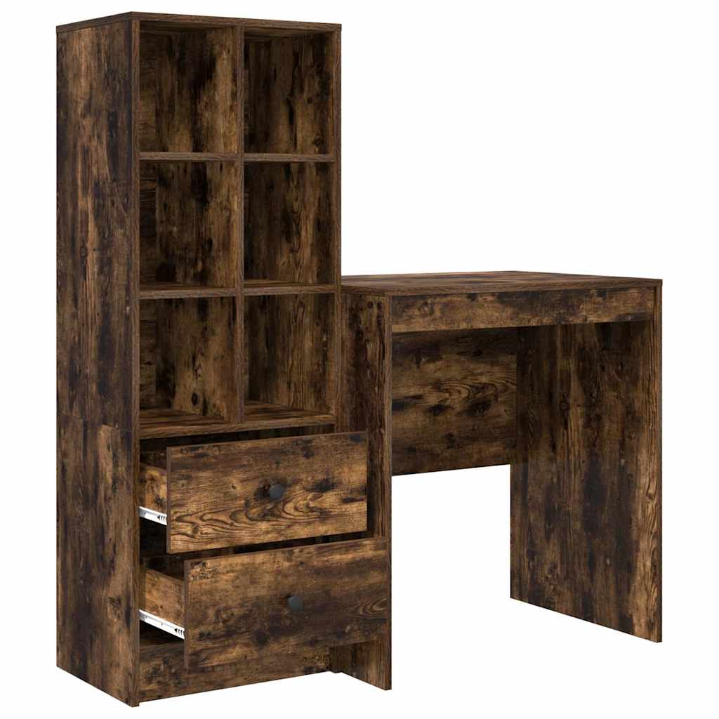Schreibtisch mit Stauraum mit Regal 2 pcs Geräucherte Eiche