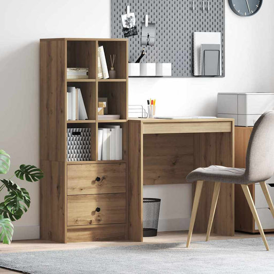 Schreibtisch mit Stauraum mit Regal 2 pcs Eiche handwerklich