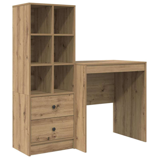 Schreibtisch mit Stauraum mit Regal 2 pcs Eiche handwerklich