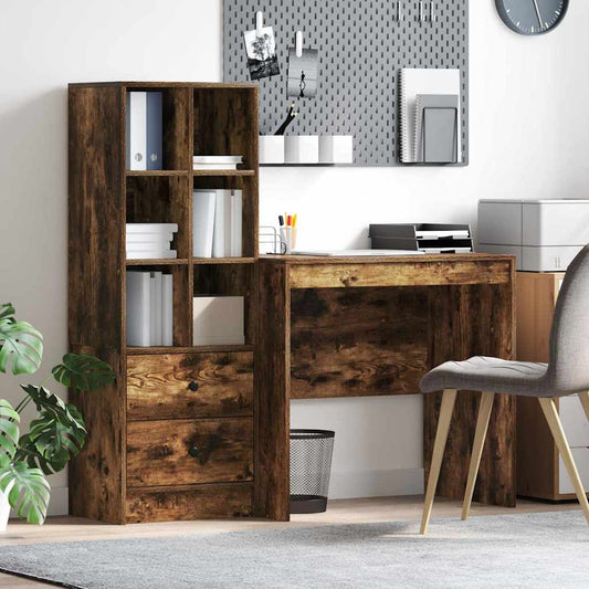 Schreibtisch mit Stauraum mit Regal 2 pcs Geräucherte Eiche