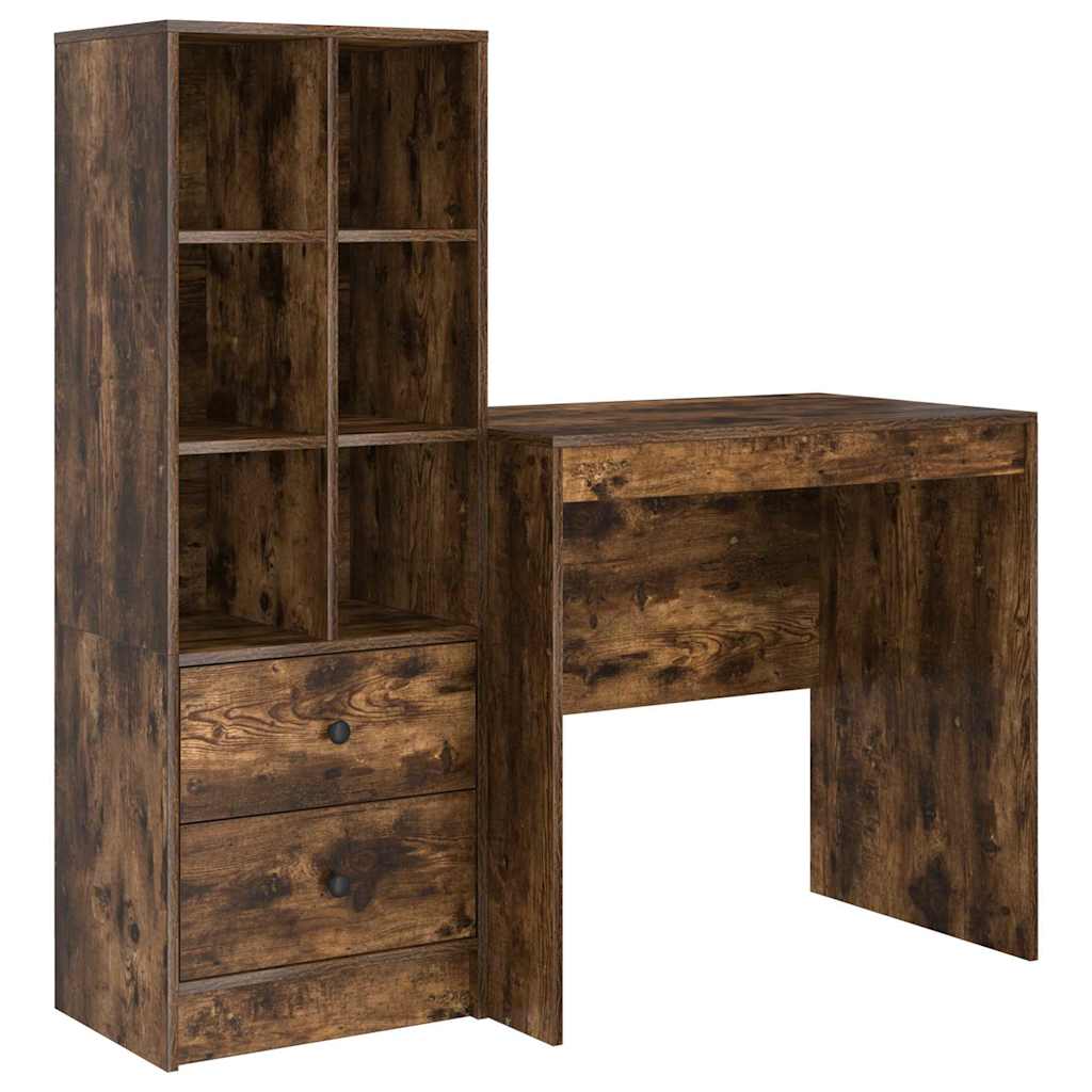 Schreibtisch mit Stauraum mit Regal 2 pcs Geräucherte Eiche