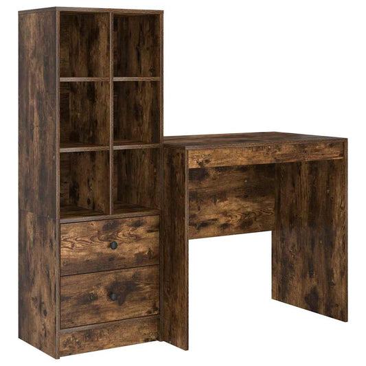 Schreibtisch mit Stauraum mit Regal 2 pcs Geräucherte Eiche