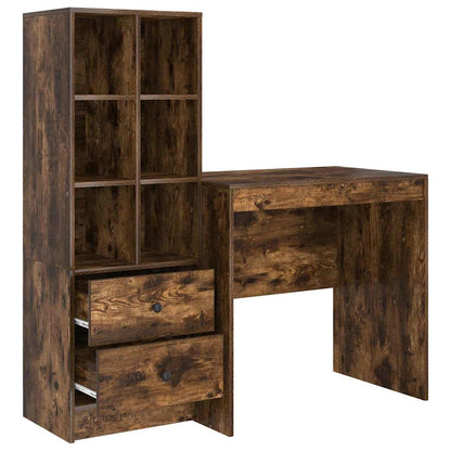 Schreibtisch mit Stauraum mit Regal 2 pcs Geräucherte Eiche