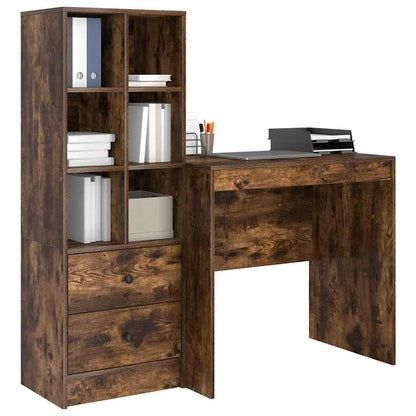 Schreibtisch mit Stauraum mit Regal 2 pcs Geräucherte Eiche