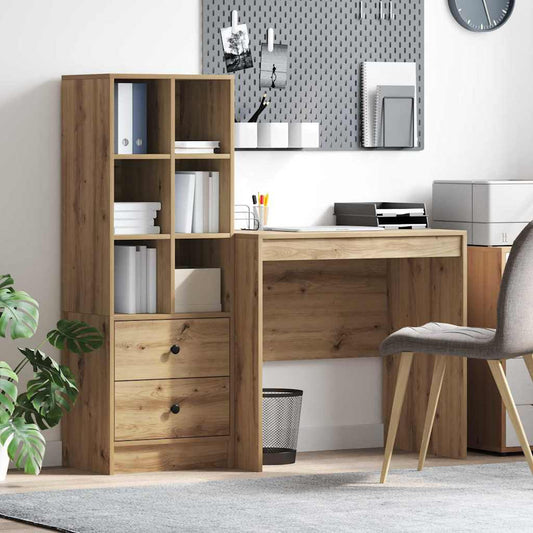 Schreibtisch mit Stauraum mit Regal 2 pcs Eiche handwerklich