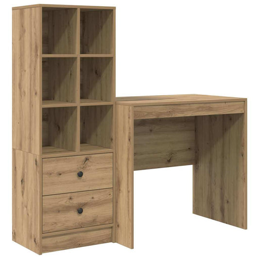 Schreibtisch mit Stauraum mit Regal 2 pcs Eiche handwerklich