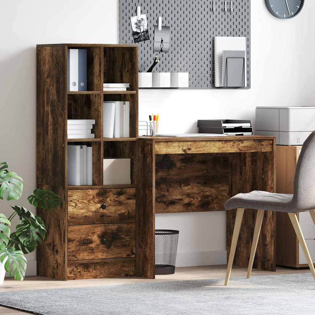Schreibtisch mit Stauraum mit Regal 2 pcs Geräucherte Eiche