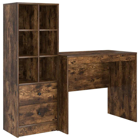 Schreibtisch mit Stauraum mit Regal 2 pcs Geräucherte Eiche