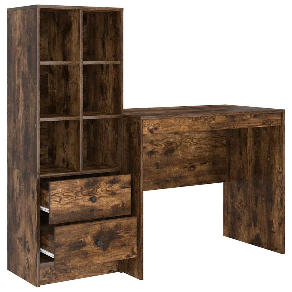 Schreibtisch mit Stauraum mit Regal 2 pcs Geräucherte Eiche
