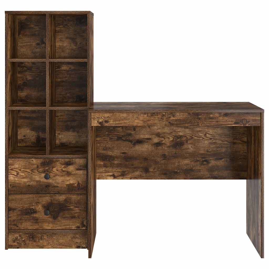 Schreibtisch mit Stauraum mit Regal 2 pcs Geräucherte Eiche