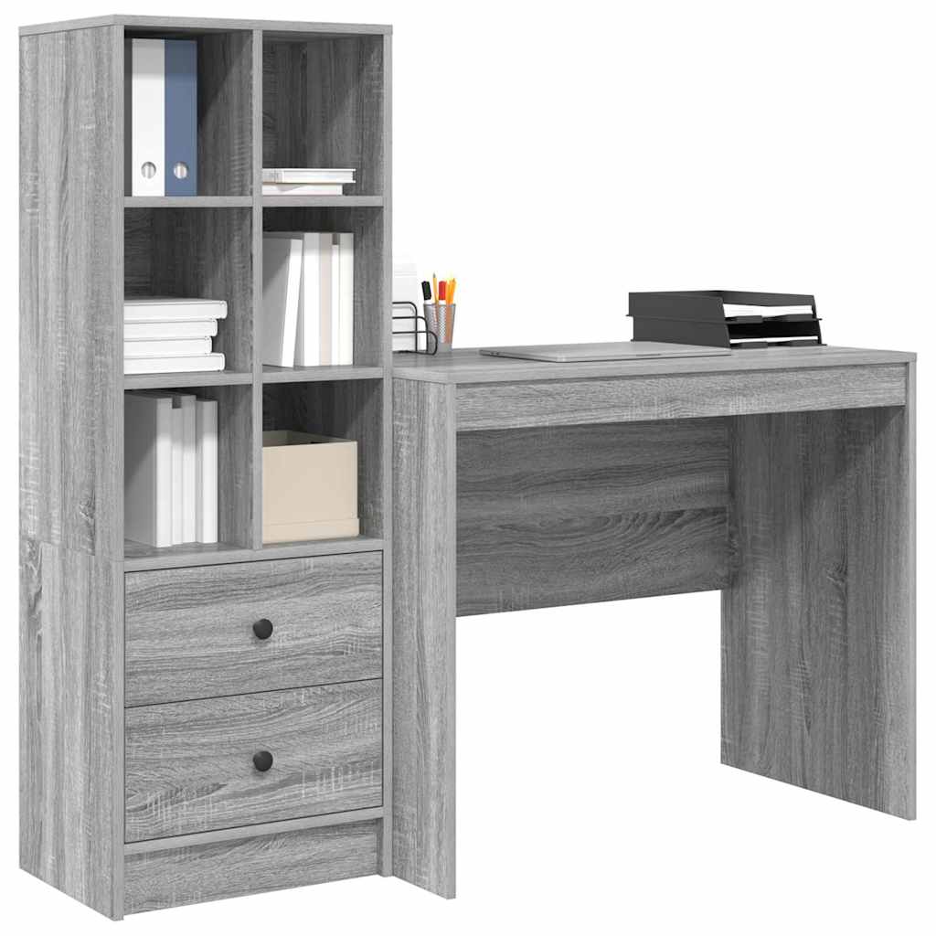 Schreibtisch mit Stauraum 2 pcs Grau Sonoma 90 x 50 x 76 cm
