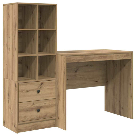 Schreibtisch mit Stauraum mit Regal 2 pcs Eiche handwerklich