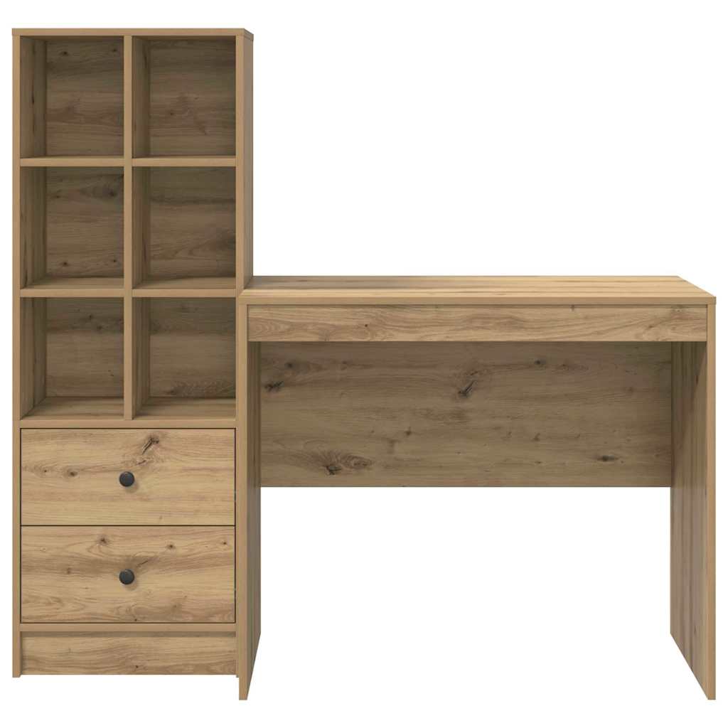 Schreibtisch mit Stauraum mit Regal 2 pcs Eiche handwerklich