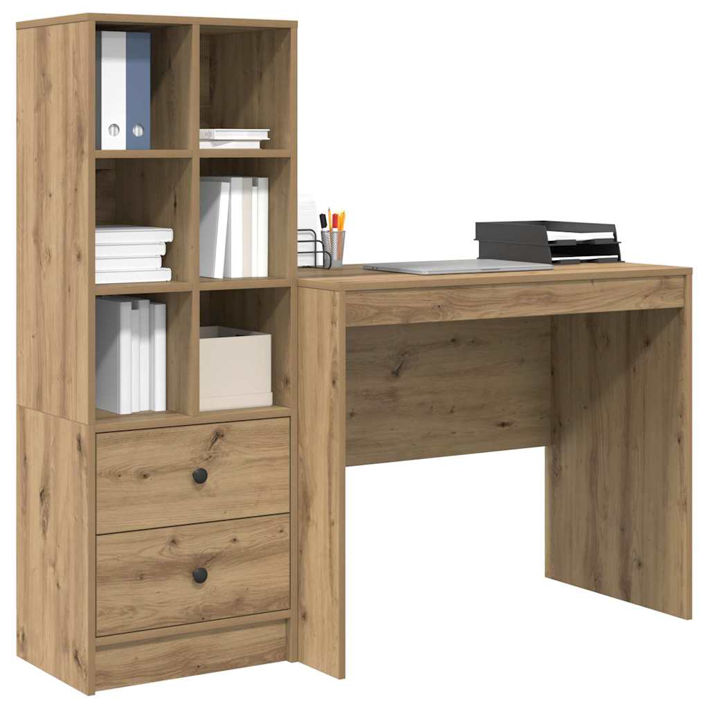 Schreibtisch mit Stauraum mit Regal 2 pcs Eiche handwerklich