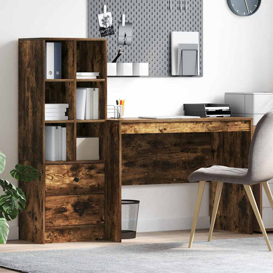 Schreibtisch mit Stauraum mit Regal 2 pcs Geräucherte Eiche