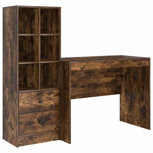 Schreibtisch mit Stauraum mit Regal 2 pcs Geräucherte Eiche