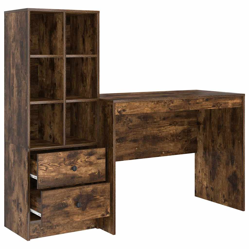 Schreibtisch mit Stauraum mit Regal 2 pcs Geräucherte Eiche