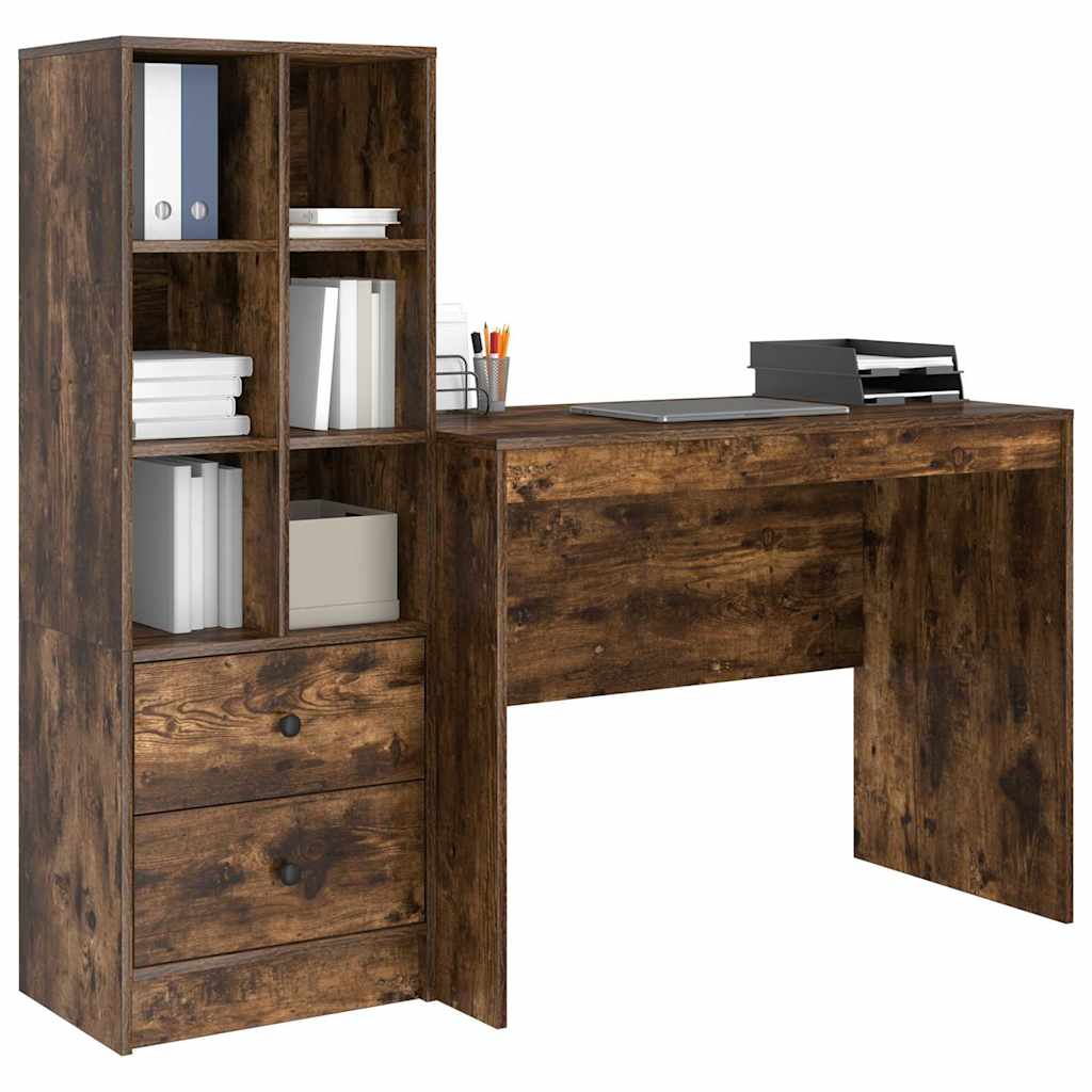 Schreibtisch mit Stauraum mit Regal 2 pcs Geräucherte Eiche