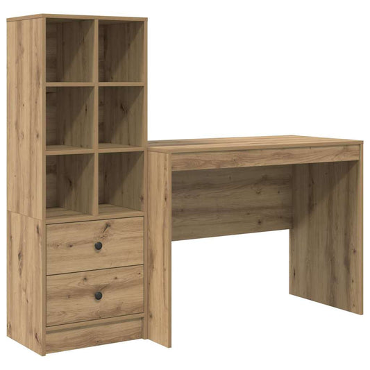 Schreibtisch mit Stauraum mit Regal 2 pcs Eiche handwerklich