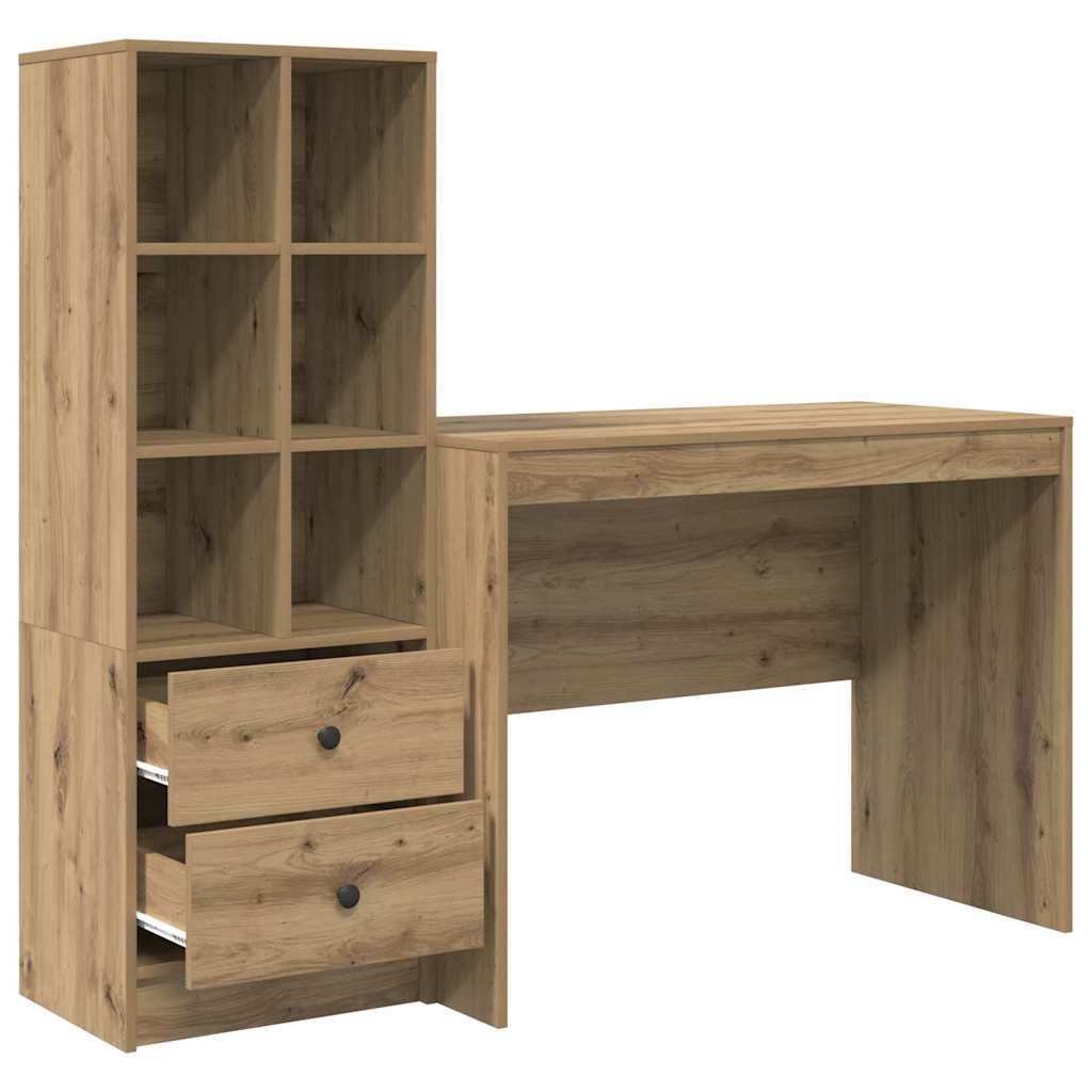 Schreibtisch mit Stauraum mit Regal 2 pcs Eiche handwerklich