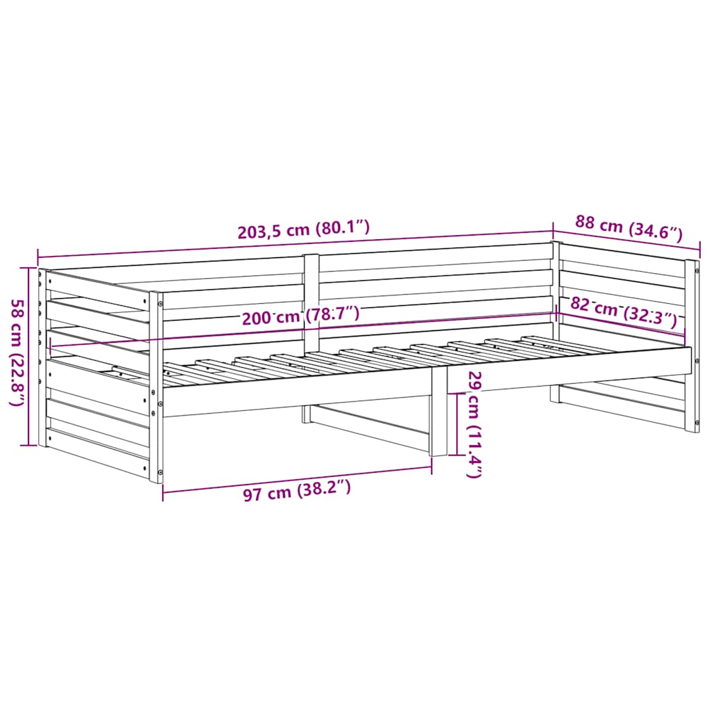 Tagesbett ohne Matratze 80x200 cm Massivholz Kiefer