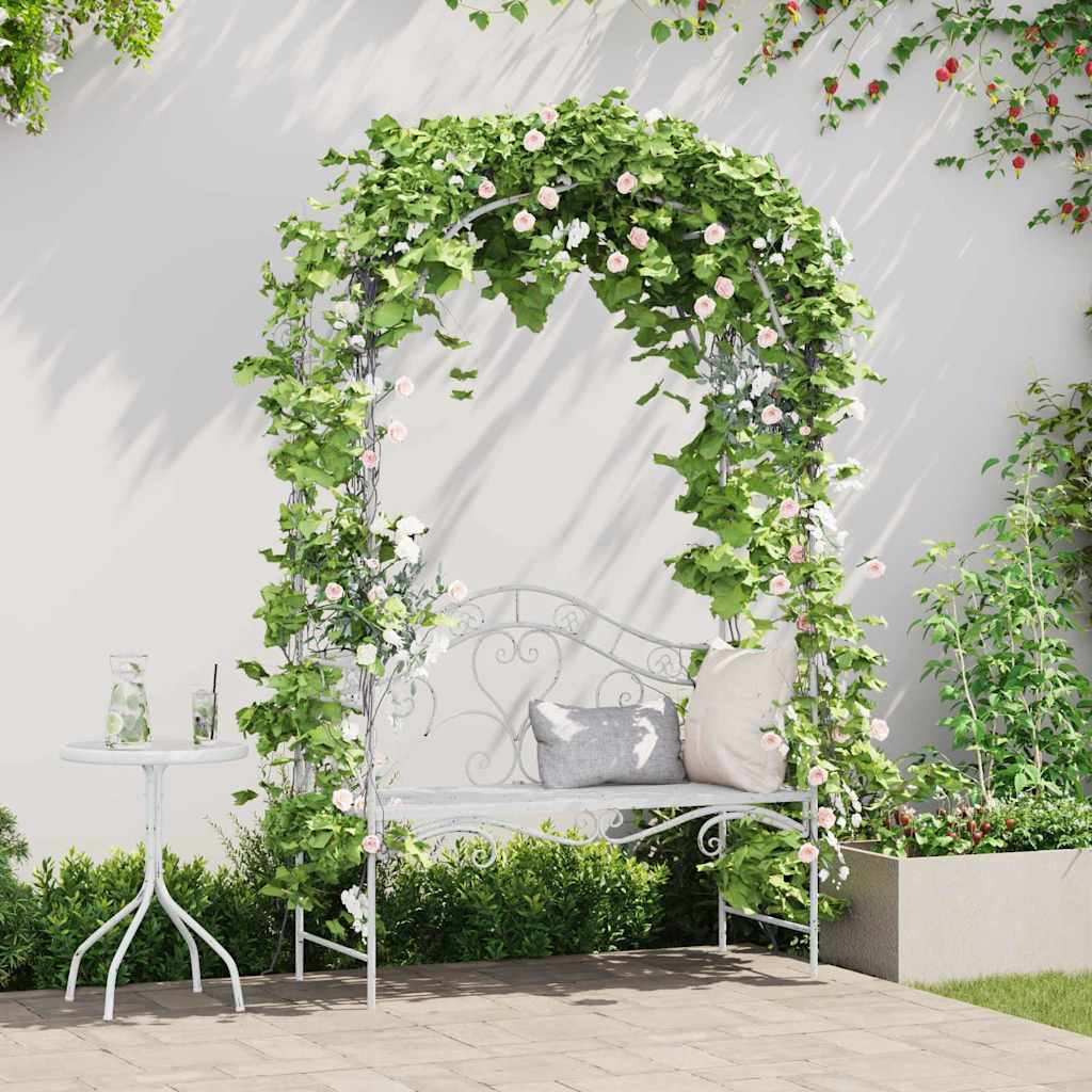 Gartenbank mit Kissen Weiß 104 x 54 x 93cm Stahl