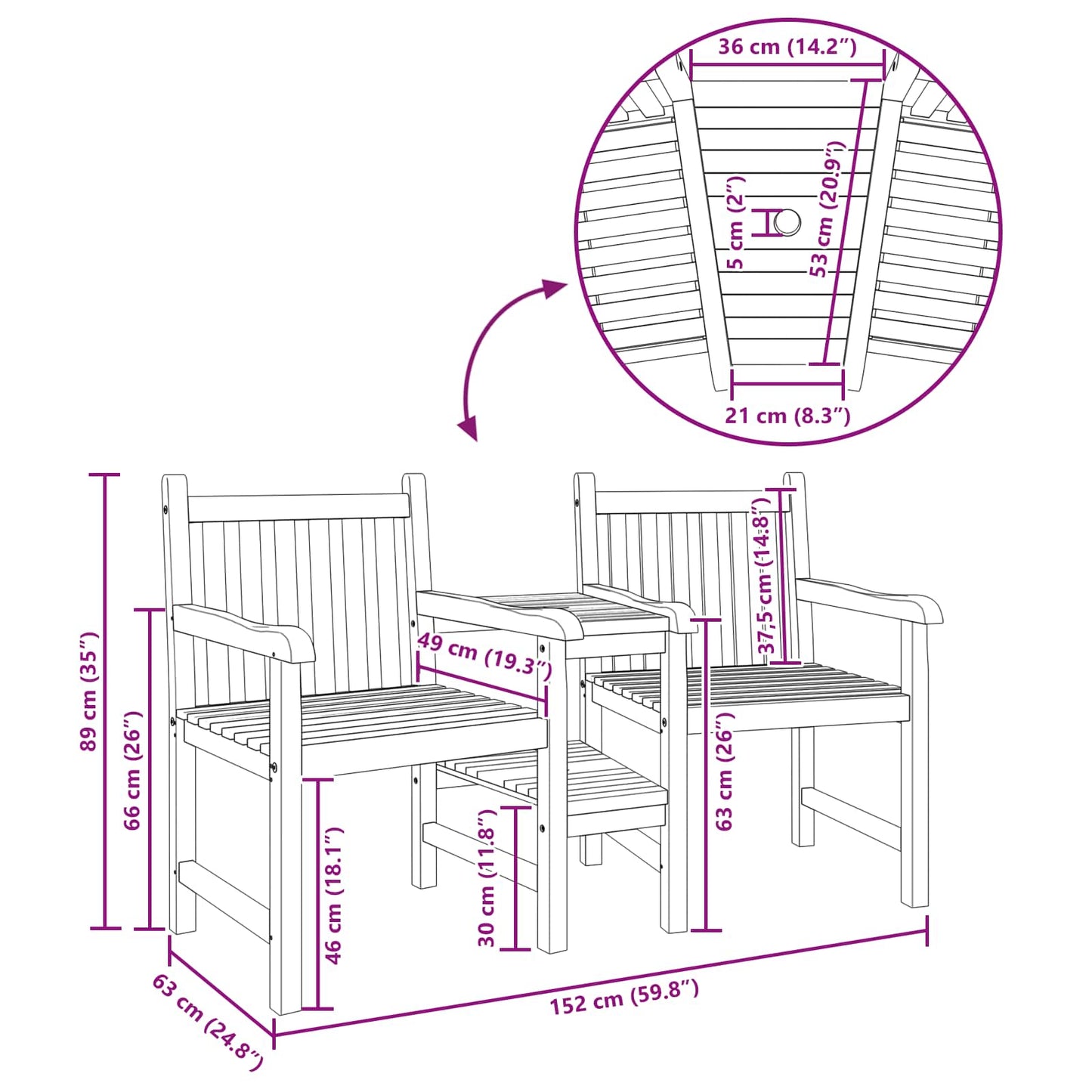 Outdoor-Stühle Braun 152 x 63 x 89 cm Teak-Massivholz