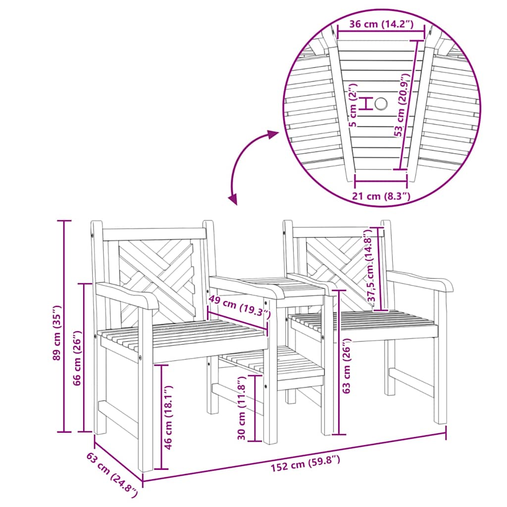 Outdoor-Stühle Braun 152 x 63 x 89 cm Teak-Massivholz