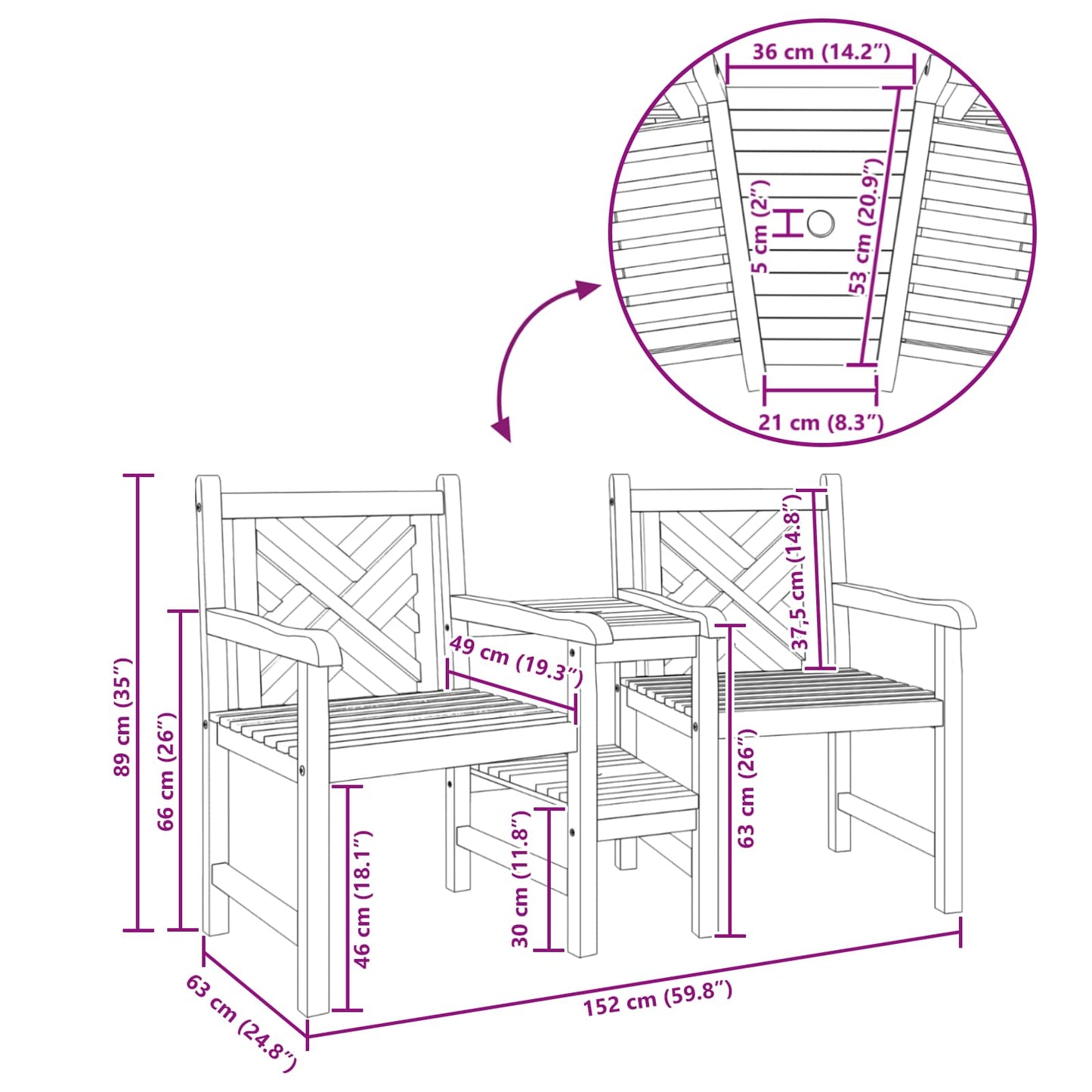 Outdoor-Stühle Braun 152 x 63 x 89 cm Teak-Massivholz