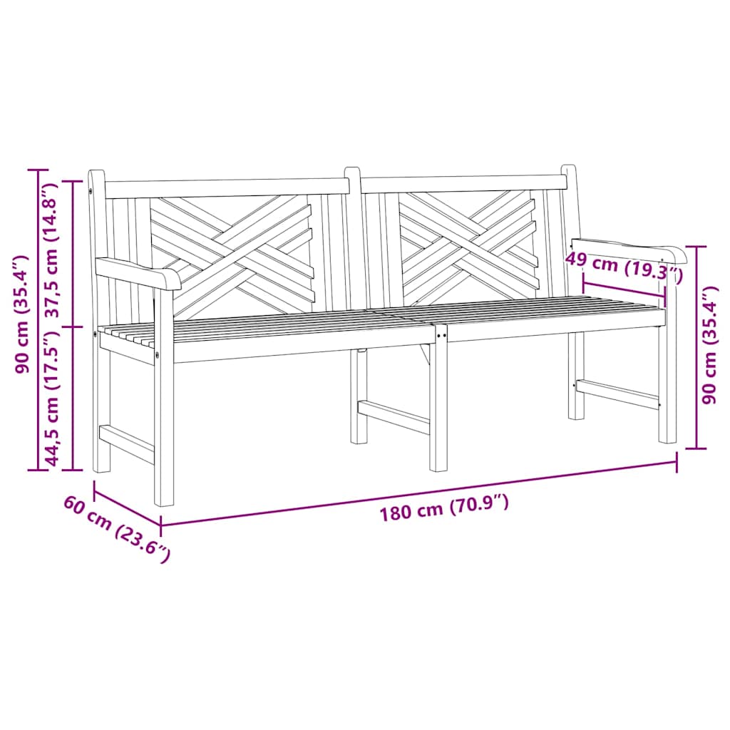 Gartenbank Braun 180 x 60 x 90 cm Teak-Massivholz