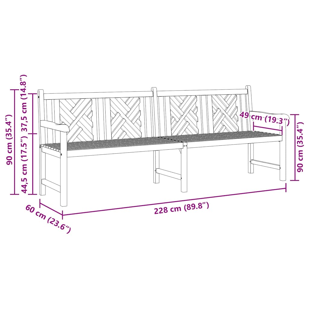 Gartenbank Braun 228 x 60 x 90 cm Teak-Massivholz