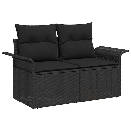 Gartensofa mit Kissen Schwarz 141 x 62 x 69cm Poly-Rattan
