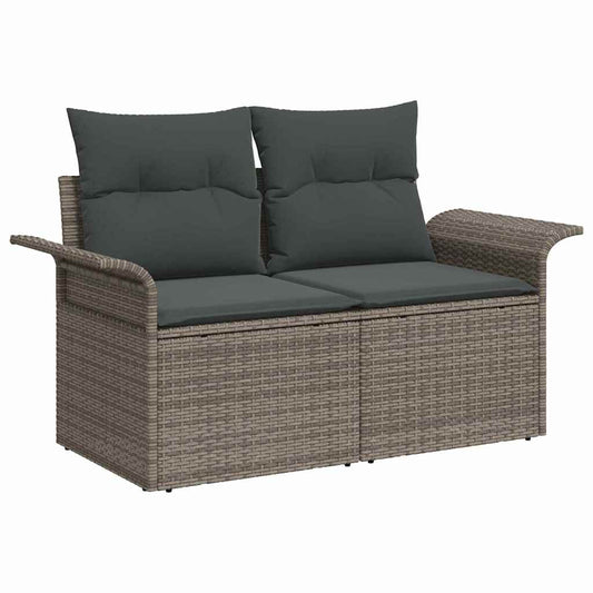 Gartensofa mit Kissen Grau 141 x 62 x 69cm Poly-Rattan