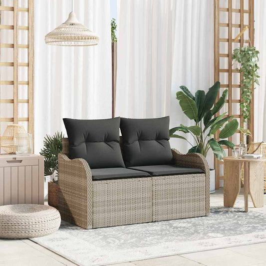Gartensofa mit Kissen Hellgrau 121 x 62 x 69cm Poly-Rattan