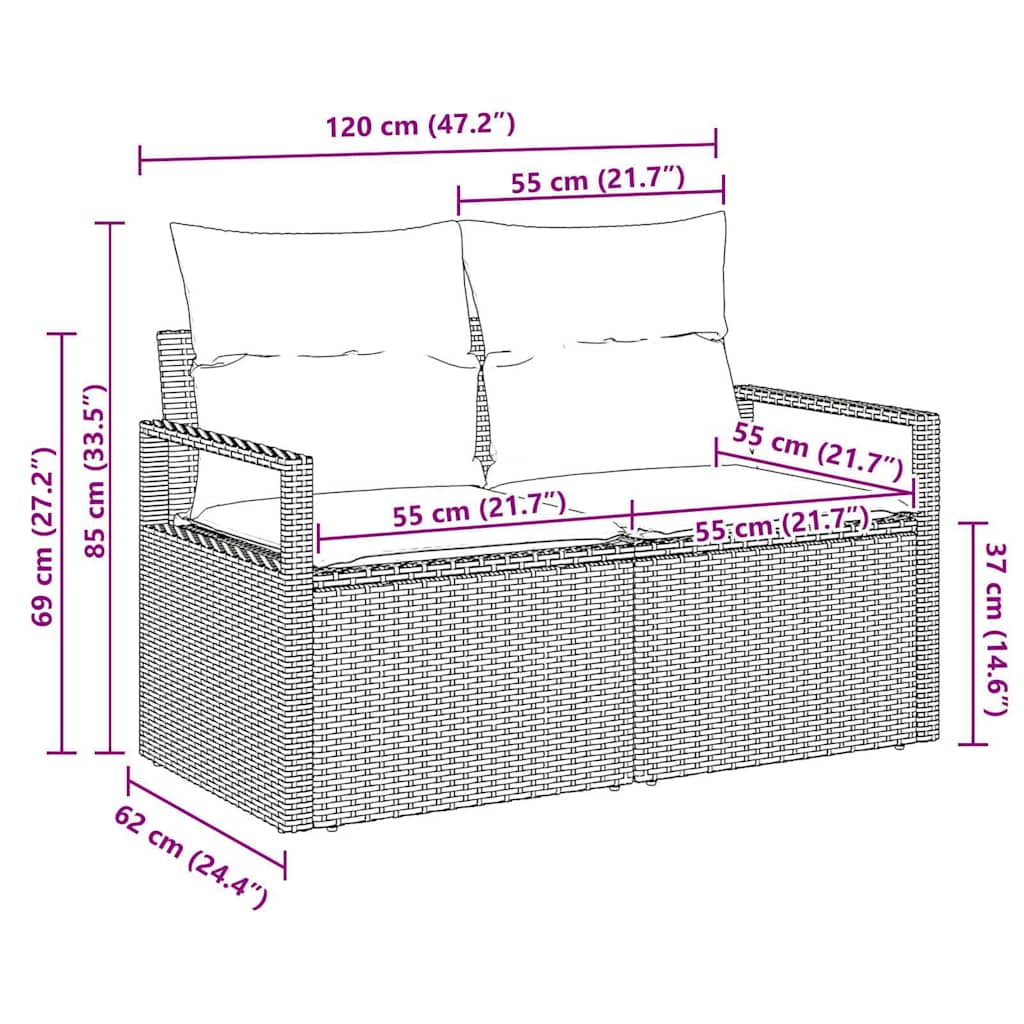 Gartensofa mit Kissen Grau 120 x 62 x 69cm Poly-Rattan