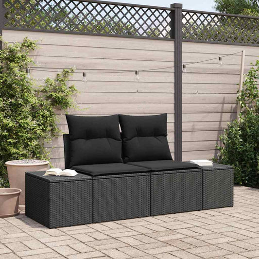 Gartensofa mit Kissen Schwarz 123 x 62 x 69cm Poly-Rattan