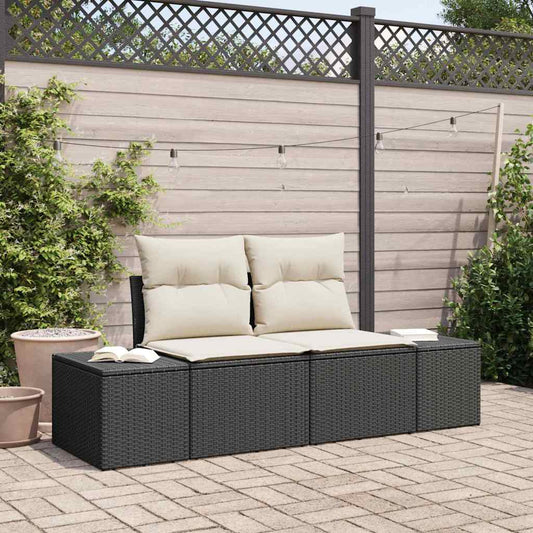 Gartensofa mit Kissen Schwarz 123 x 62 x 69cm Poly-Rattan